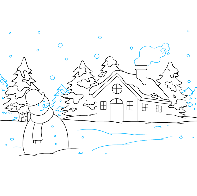 Cách vẽ phong cảnh mùa đông: Bước 9