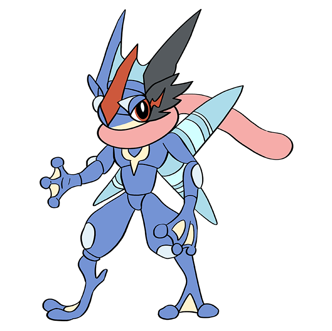 Cách vẽ Ash-Greninja từ Pokémon: Bước 10