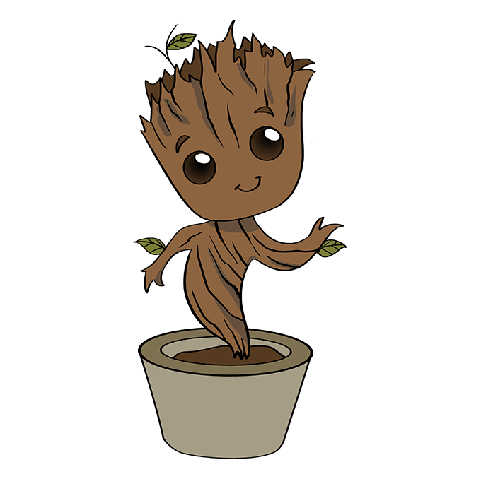 Cách vẽ Baby Groot: Bước 10