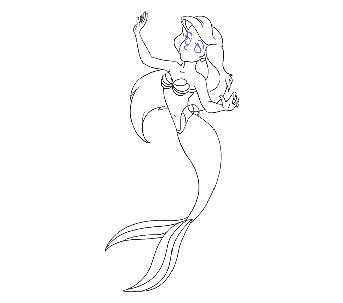 Cách vẽ nàng tiên cá Ariel: Bước 18